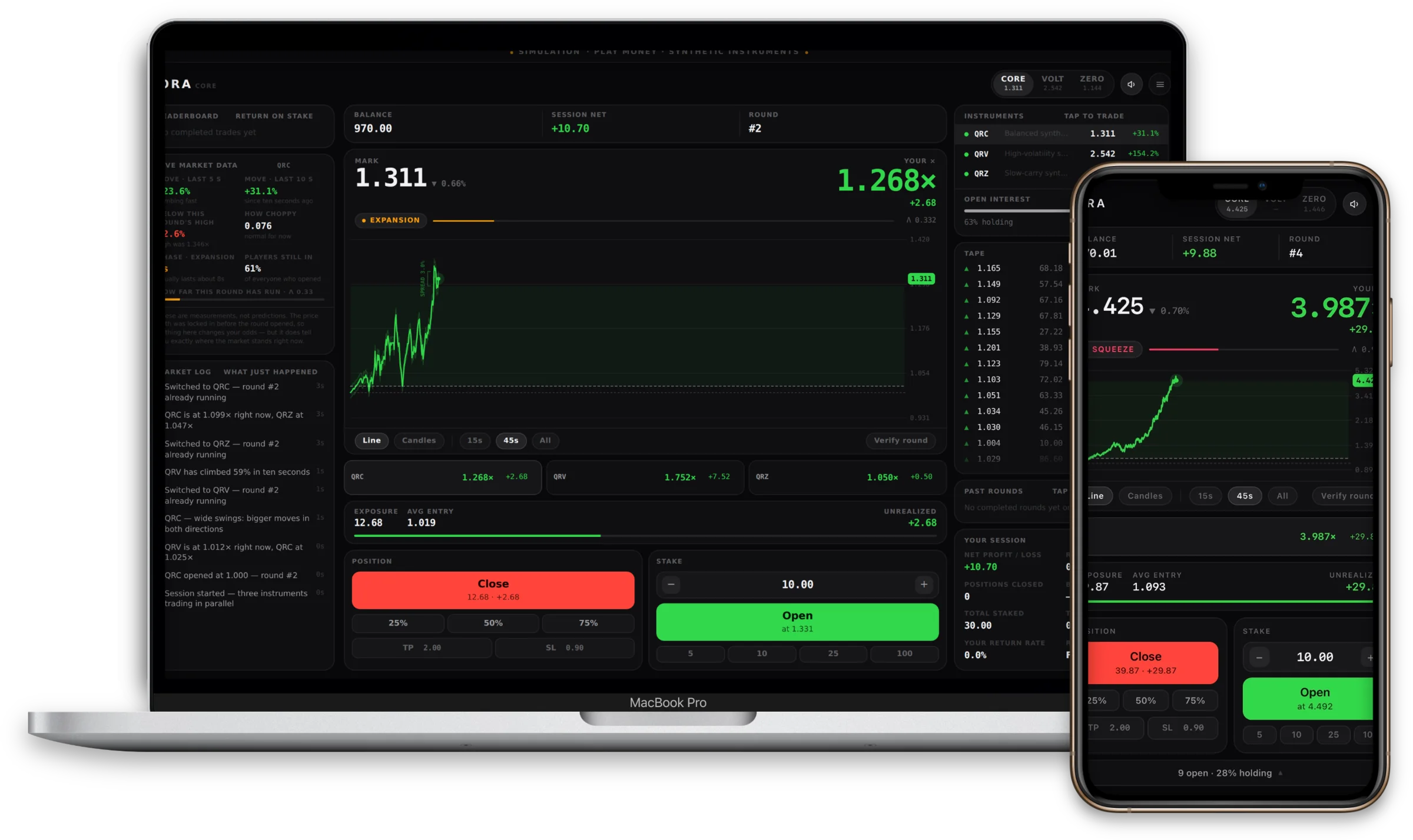 QORA running on a phone and on a desktop screen.